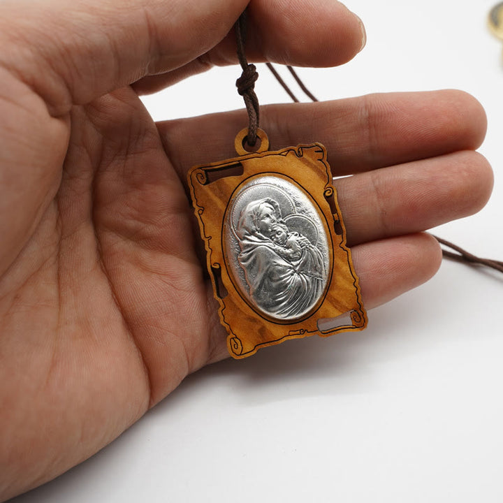 Christianartworkshop Olive Wood & Metal Virgin Mary Pendant Necklace: A Timeless Devotional Keepsake