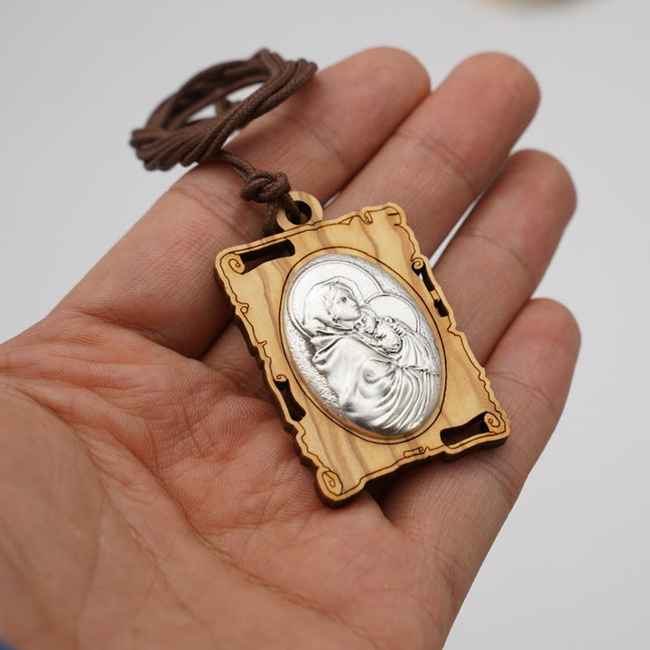 Christianartworkshop Olive Wood & Metal Virgin Mary Pendant Necklace: A Timeless Devotional Keepsake