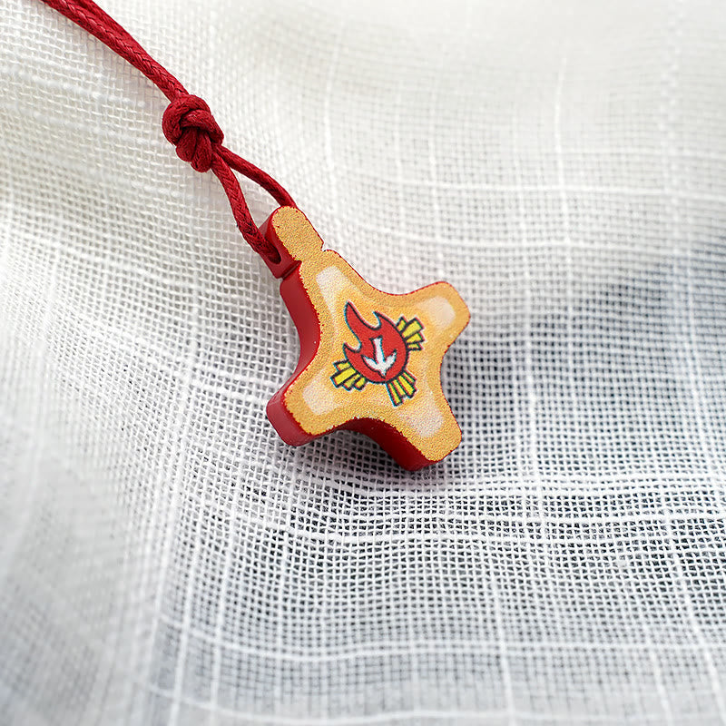 Christianartworkshop Holy Spirit Wooden Cross Pendant and Red Enameled Medal Necklace - image 3