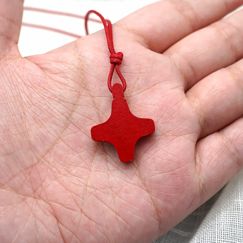 Christianartworkshop Holy Spirit Wooden Cross Pendant and Red Enameled Medal Necklace - image 4