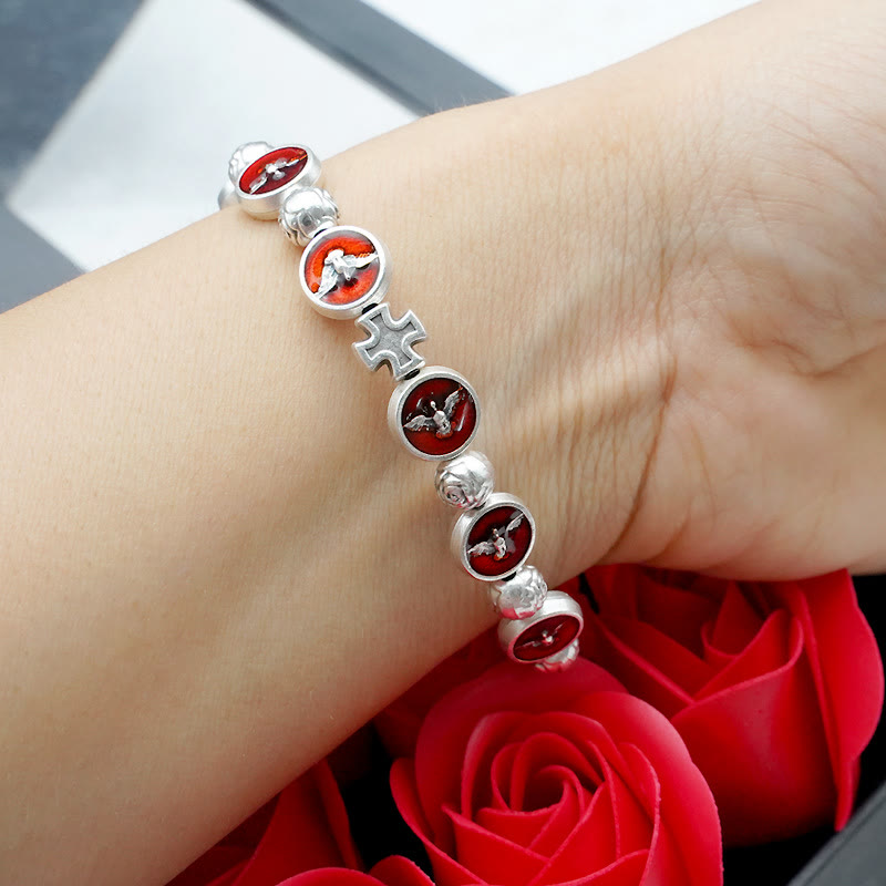 Christianartworkshop Enamel Holy Spirit with Cross and Rose Beads Bracelet: Cherished Symbol of Blessed Protection - image 4