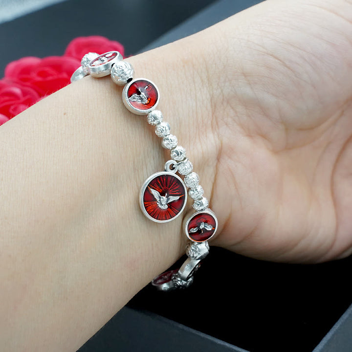 Christianartworkshop Enamel Holy Spirit with Cross and Rose Beads Bracelet: Cherished Symbol of Blessed Protection - image 6