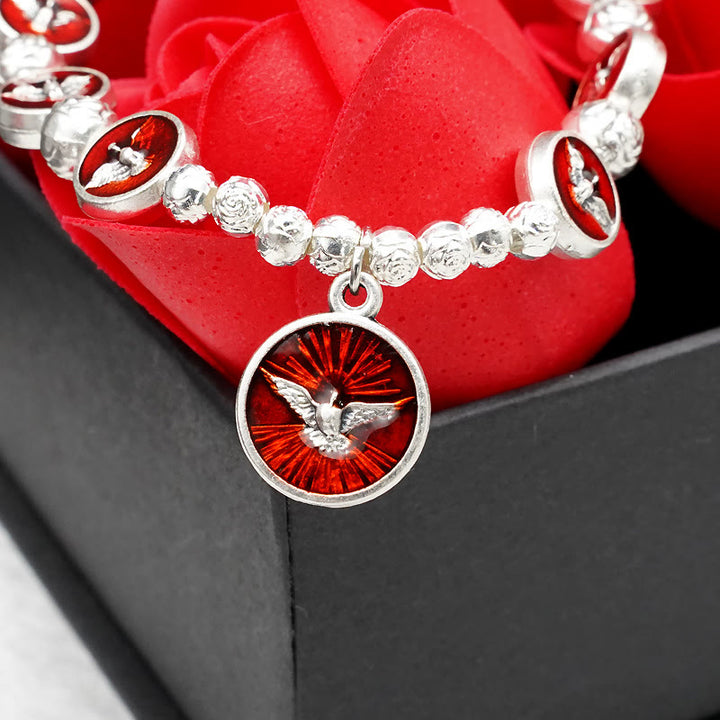 Christianartworkshop Enamel Holy Spirit with Cross and Rose Beads Bracelet: Cherished Symbol of Blessed Protection - image 2