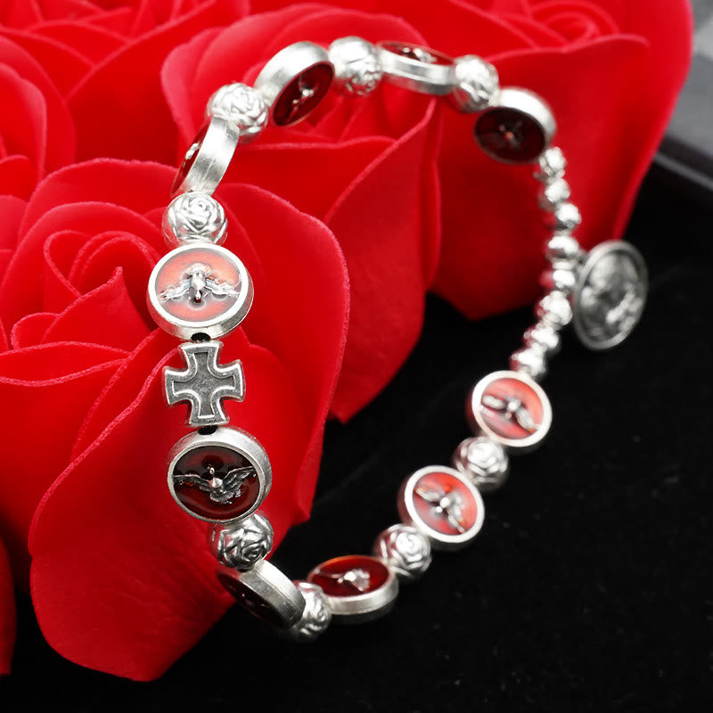 Christianartworkshop Enamel Holy Spirit with Cross and Rose Beads Bracelet: Cherished Symbol of Blessed Protection - image 1