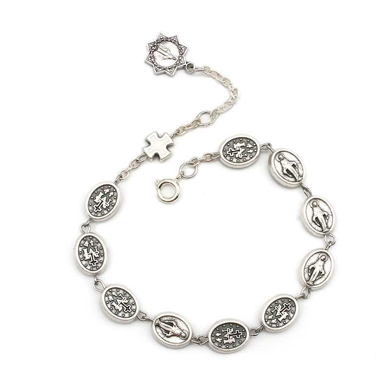 Christianartworkshop St. Benedict, Miraculous Medal & Cross Classic Bracelet: A Timeless Token of Divine Protection - Our Lady - White - image 8