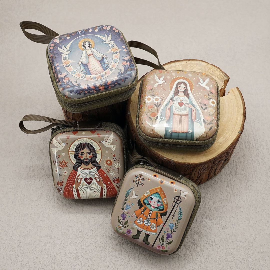 Christianartworkshop 9 Patterns Cartoon Style Square Rosary Cases: A Beautiful Blend of Faith and Function - image 1