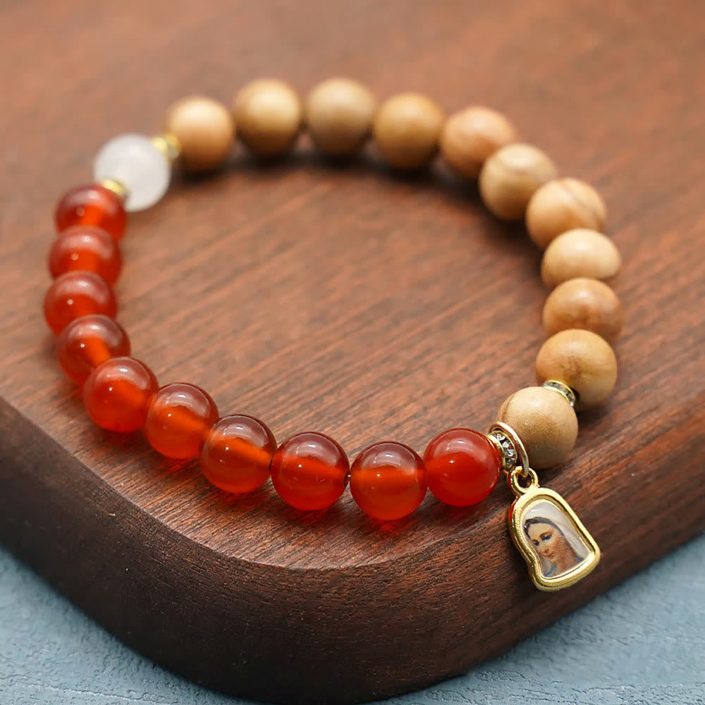 Christianartworkshop Red Agate & White Chalcedony Beads With Our Lady Pendant Bracelets: A Token of Devotion - image 2