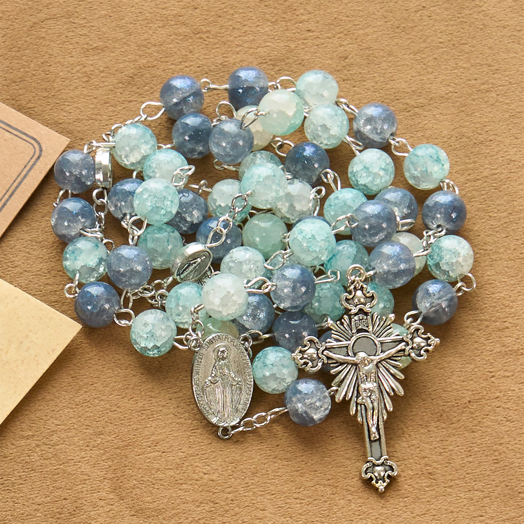 Christianartworkshop Handmade Original Grey Blue Rosary with Miraculous Medal: A Unique Expression of Faith - Grey Blue Stone - image 0
