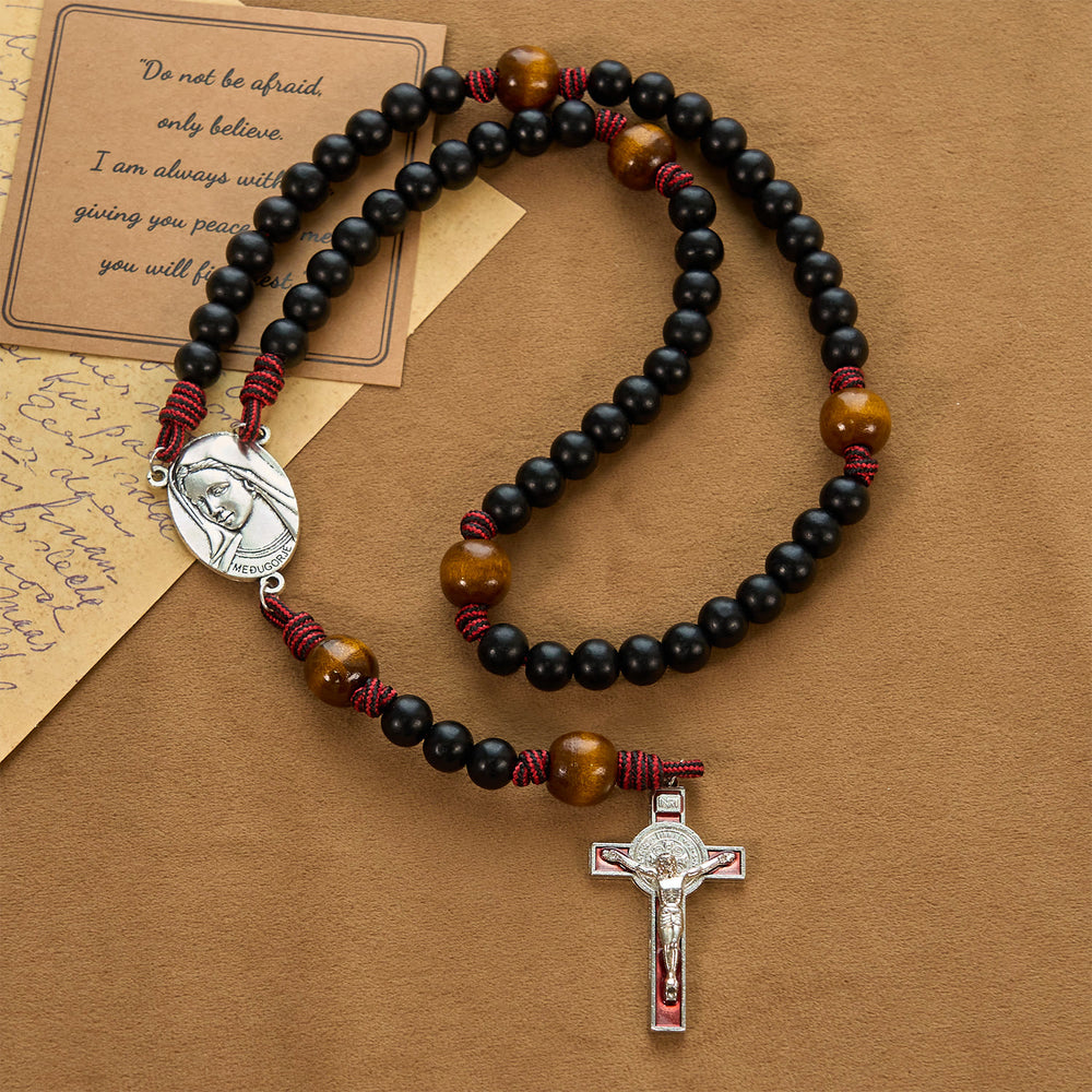 Christianartworkshop Handmade Original Rosary with 10mm Ebony Wooden Beads & Solid Paracord - image 1