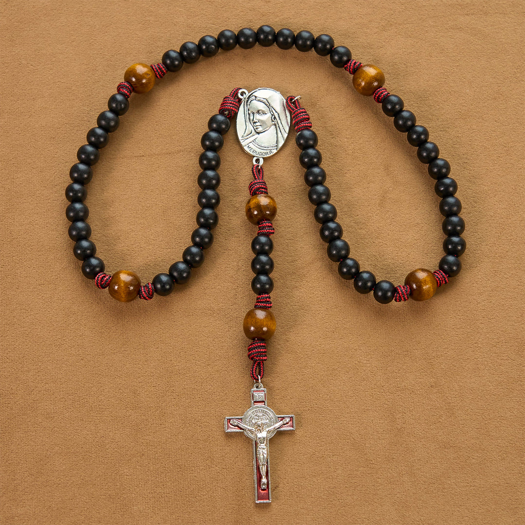 Christianartworkshop Handmade Original Rosary with 10mm Ebony Wooden Beads & Solid Paracord - Black & Wine - image 0