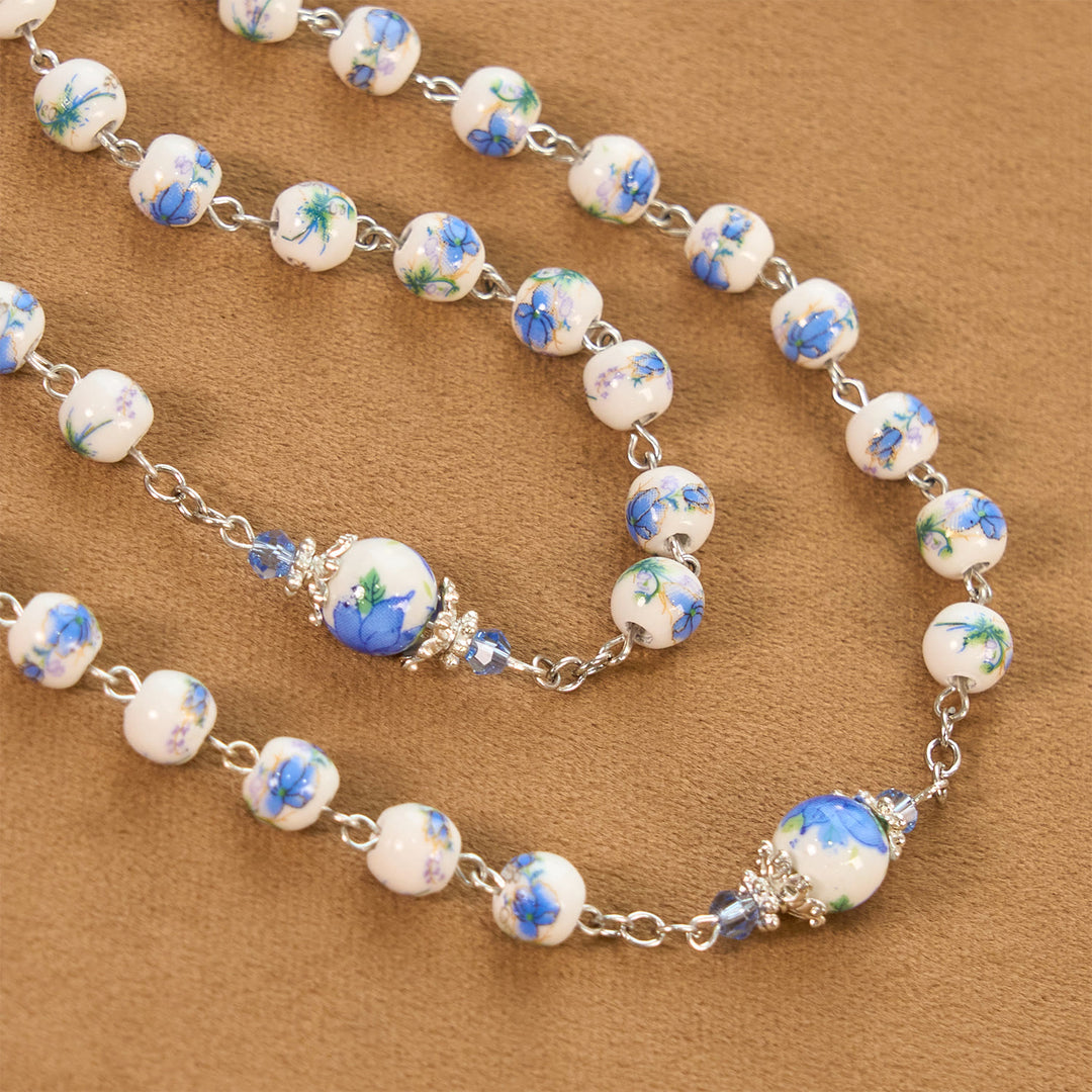 Christianartworkshop PRAYERFUL FAITH: Handmade Floral Lily of the Vally Beads Rosary - image 10