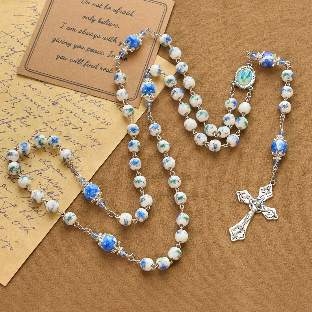 Christianartworkshop PRAYERFUL FAITH: Handmade Floral Lily of the Vally Beads Rosary - image 7