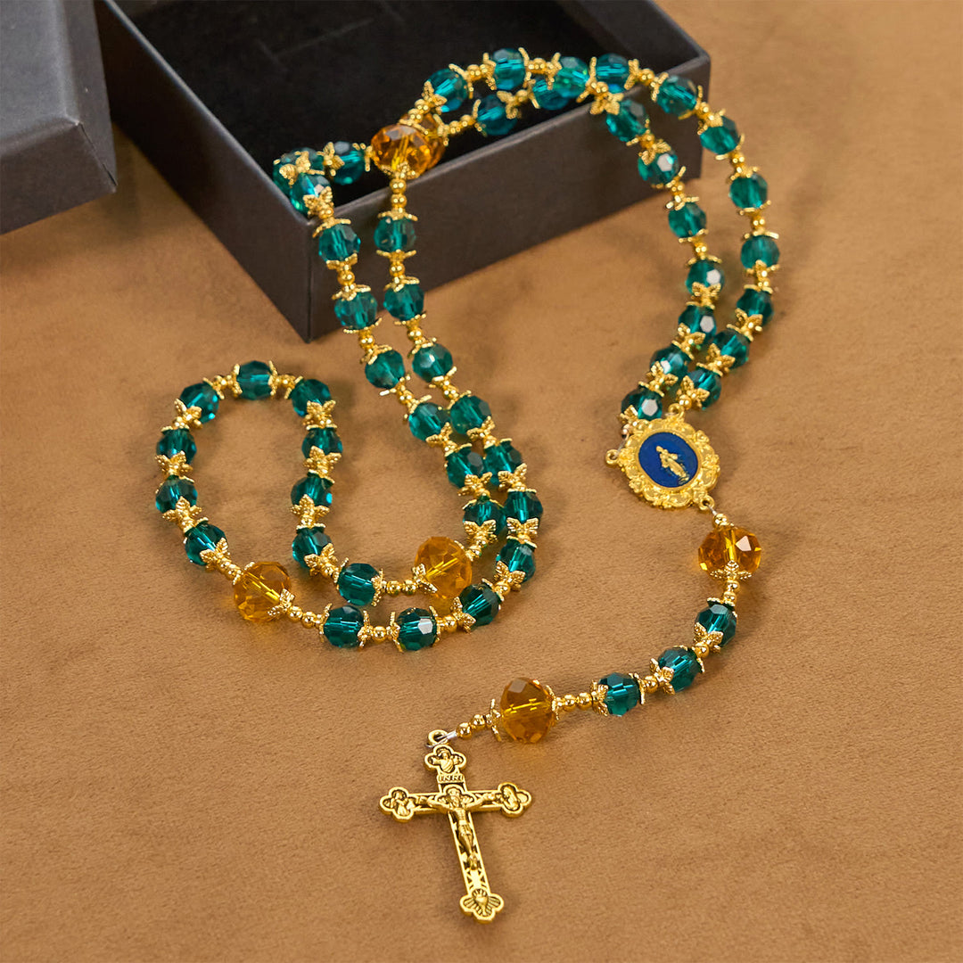 Christianartworkshop Handmade Peacock Blue Crystal Beads Rosary: A Divine Delight for Holy Prayer - image 8