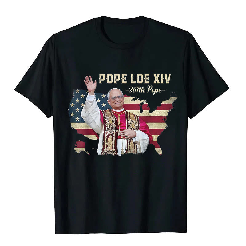 Christianartworkshop Pope Leo XIV America Flag Unisex T-shirt - Black - 2XL - image 1
