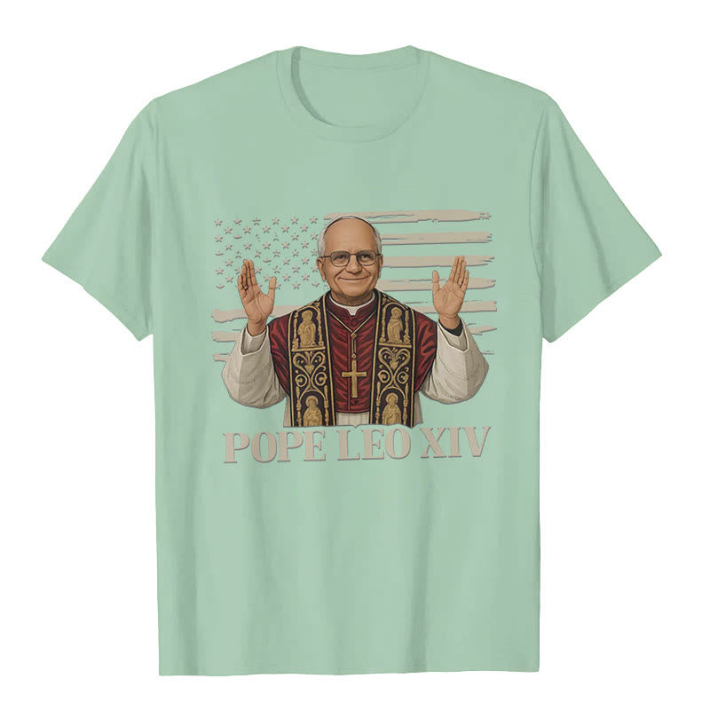 Christianartworkshop Pope Leo XIV with Patriotic Flair Unisex T-shirt