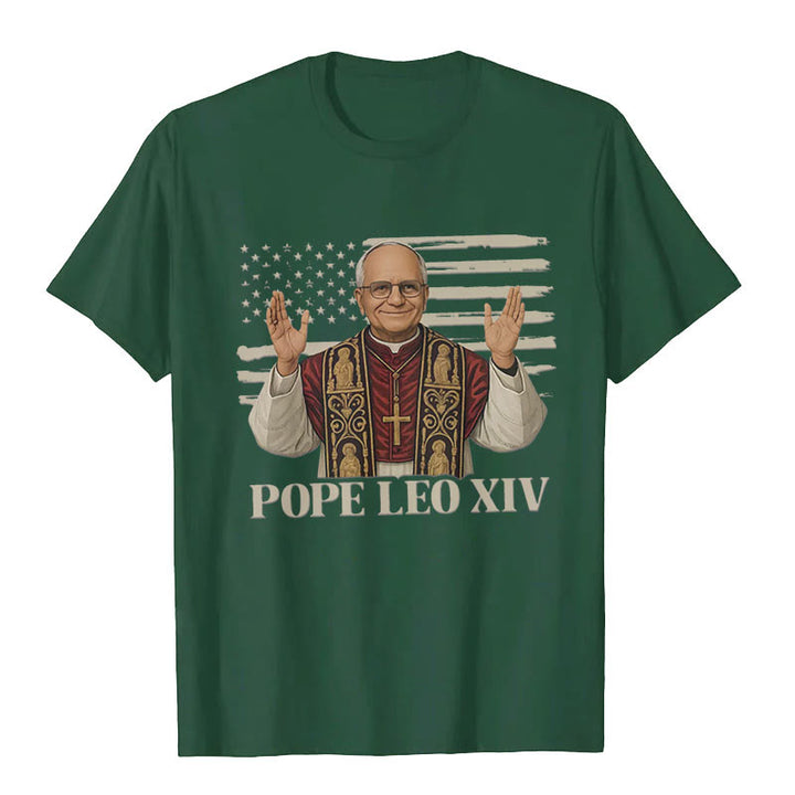 Christianartworkshop Pope Leo XIV with Patriotic Flair Unisex T-shirt - Dark Green - 2XL - image 3