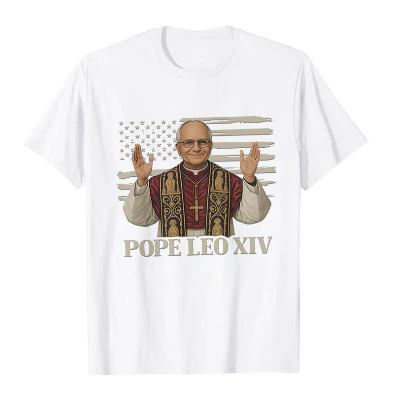 Christianartworkshop Pope Leo XIV with Patriotic Flair Unisex T-shirt - White - 2XL - image 2