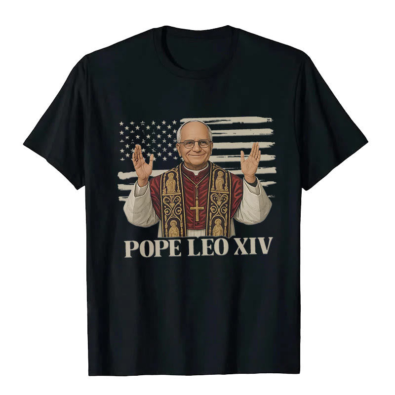 Christianartworkshop Pope Leo XIV with Patriotic Flair Unisex T-shirt - Black - 2XL - image 1