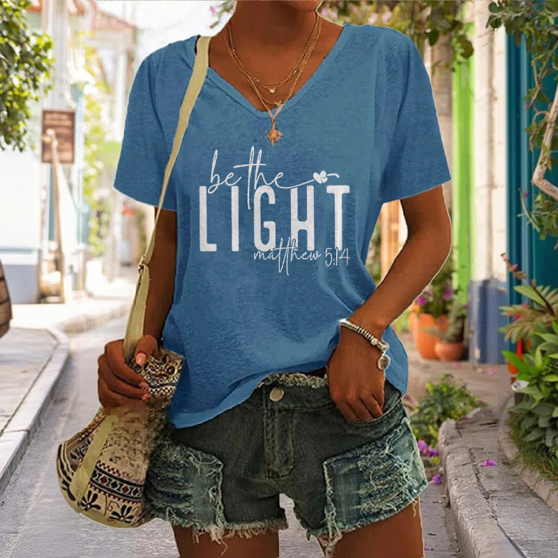 Christianartworkshop Women's Be The Light Faith Print V-Neck T-shirt - Blue - 4XL - image 1