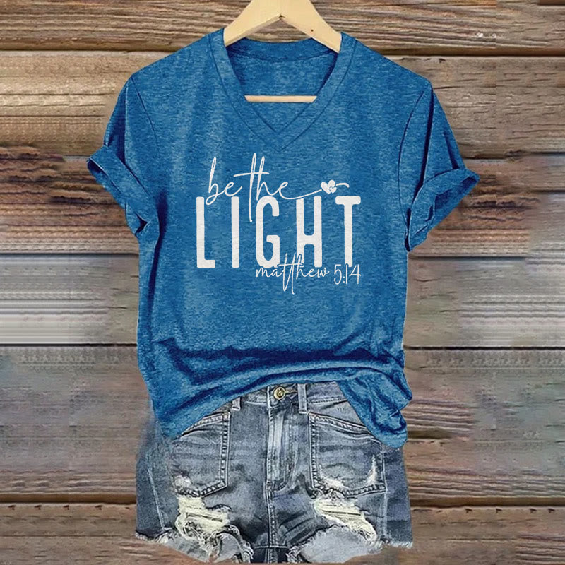 Christianartworkshop Women's Be The Light Faith Print V-Neck T-shirt - image 1