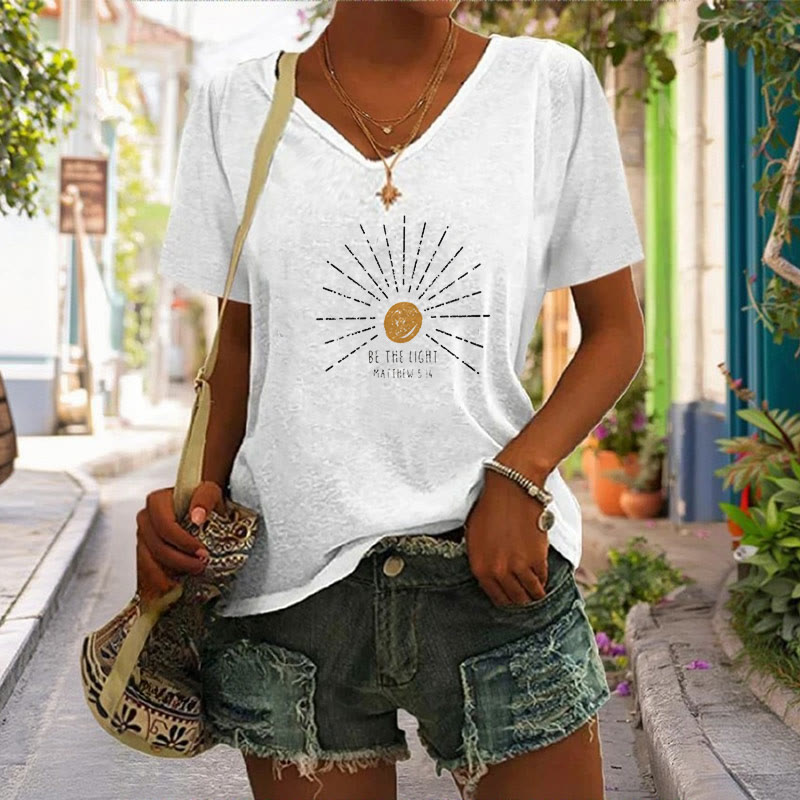 Christianartworkshop Women's Be The Light Matthew 5:14 Print Print V-Neck T-shirt - image 1