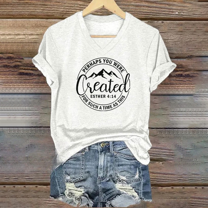 Christianartworkshop Women's Perhaps You Were Created Print V-Neck T-shirt - White - 4XL - image 5
