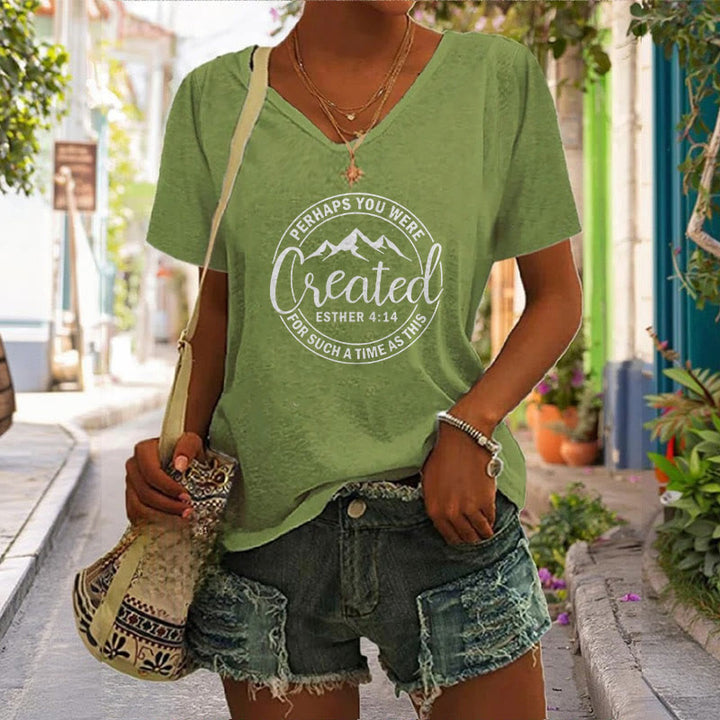 Christianartworkshop Women's Perhaps You Were Created Print V-Neck T-shirt