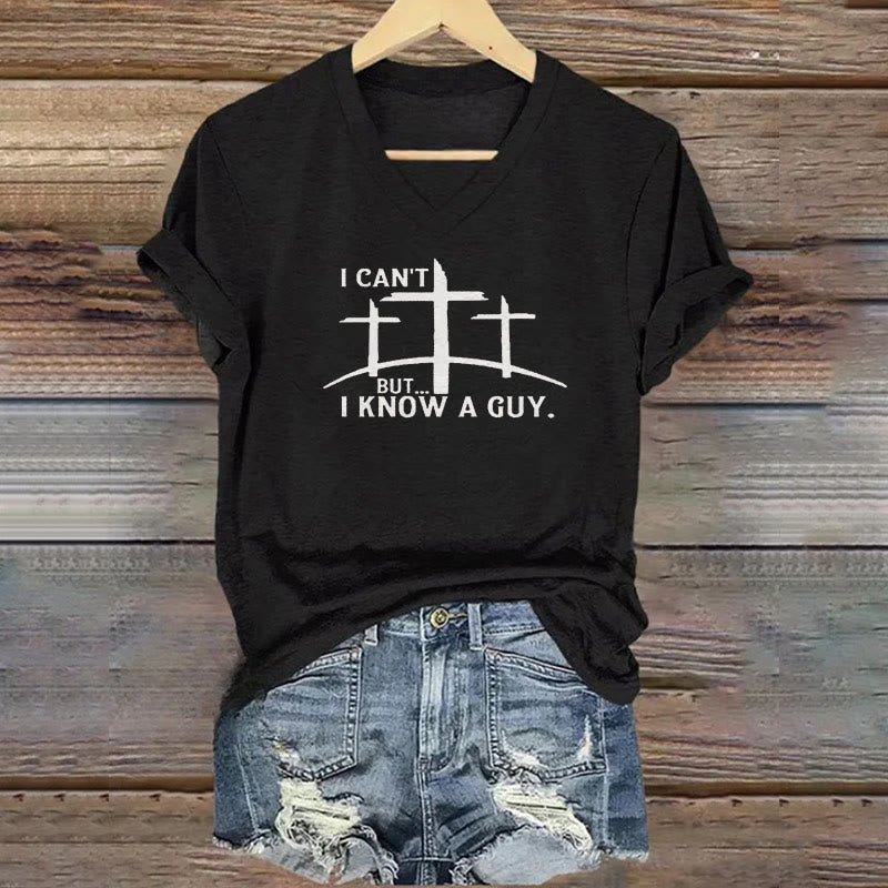 Christianartworkshop I Can't But I Know A Guy Print V-Neck T-shirt - Black - 4XL - image 0