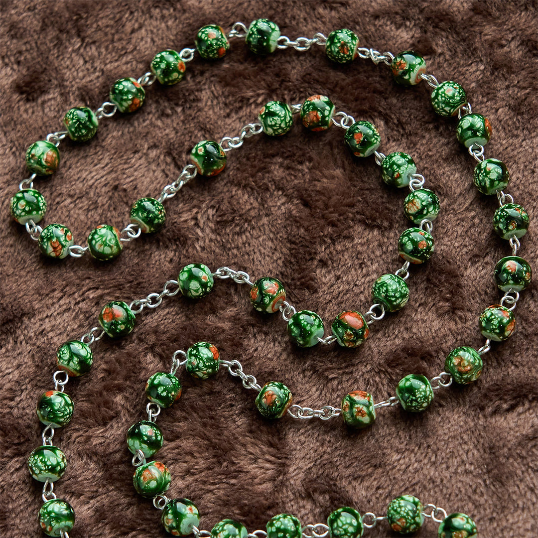 Christianartworkshop Our Lady Medal & Crucifix of 8mm Green Glass Beads Rosary—Blessed Symbol of Faith - image 5