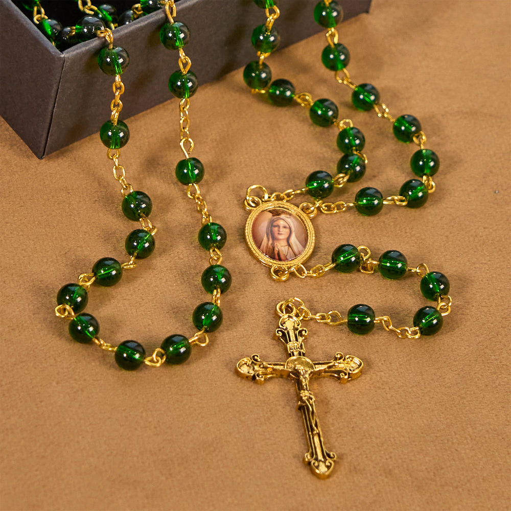 Christianartworkshop Vintage Green Glass Bead Rosary with Virgin Mary and Crucifix: Faith - Filled Heirloom - image 1