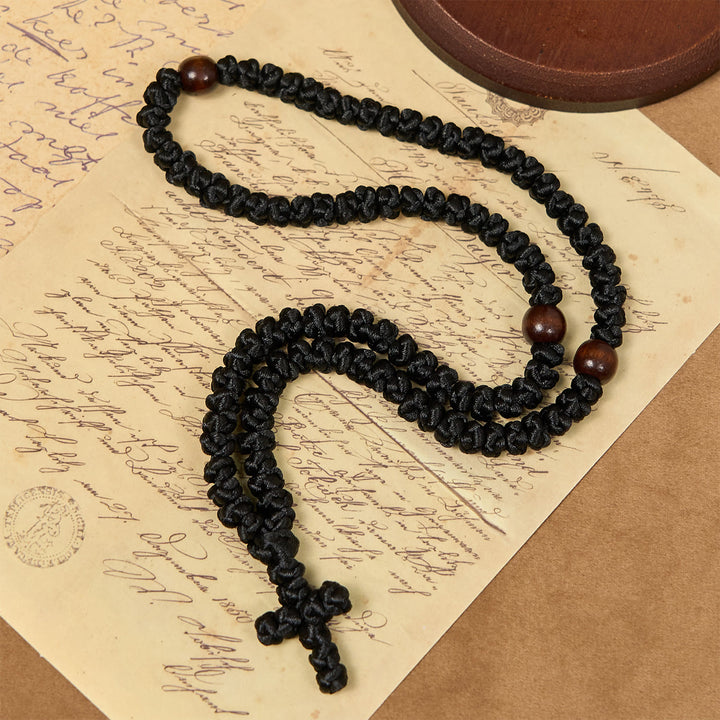Christianartworkshop Blue & Black Cross 100 Blessing Knots String Necklace: Cherished Symbol of Holy Blessing - image 9