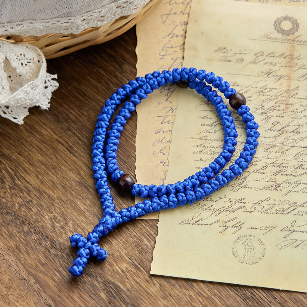 Christianartworkshop Blue & Black Cross 100 Blessing Knots String Necklace: Cherished Symbol of Holy Blessing - image 2