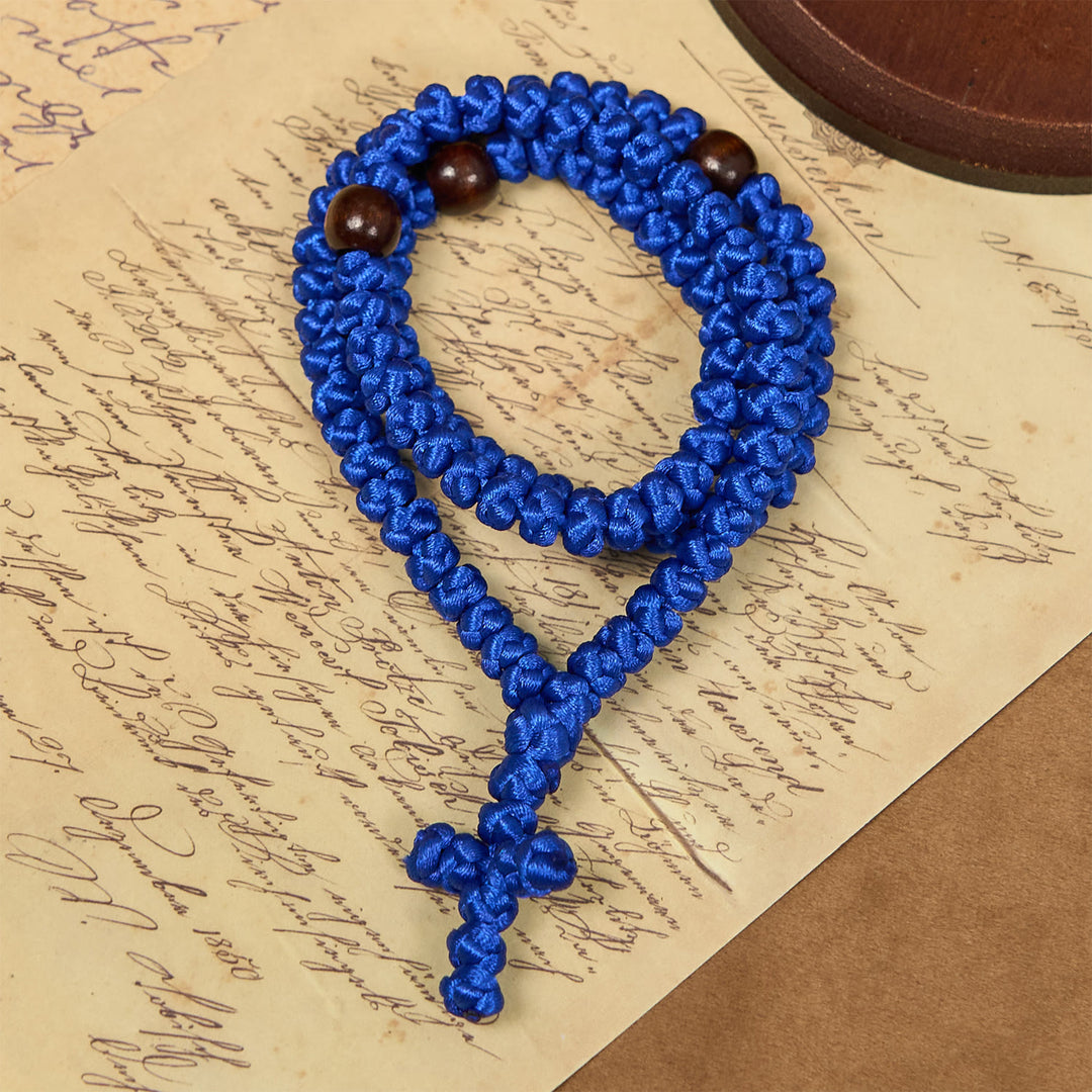 Christianartworkshop Blue & Black Cross 100 Blessing Knots String Necklace: Cherished Symbol of Holy Blessing - image 3