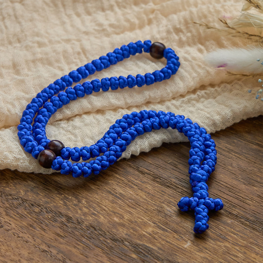 Christianartworkshop Blue & Black Cross 100 Blessing Knots String Necklace: Cherished Symbol of Holy Blessing - image 6