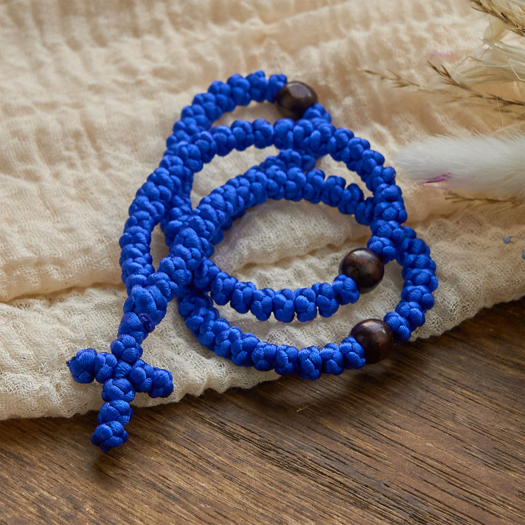 Christianartworkshop Blue & Black Cross 100 Blessing Knots String Necklace: Cherished Symbol of Holy Blessing - image 5
