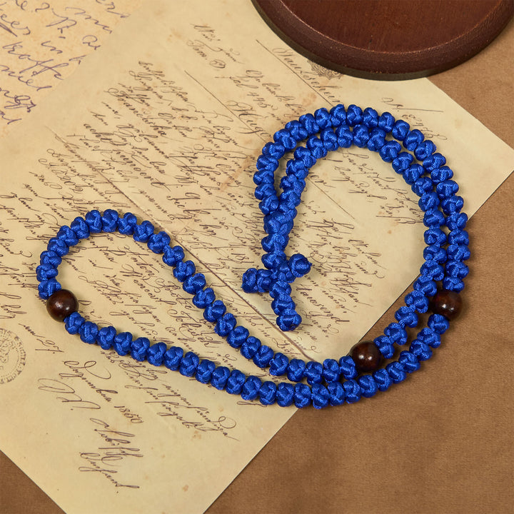 Christianartworkshop Blue & Black Cross 100 Blessing Knots String Necklace: Cherished Symbol of Holy Blessing - image 4