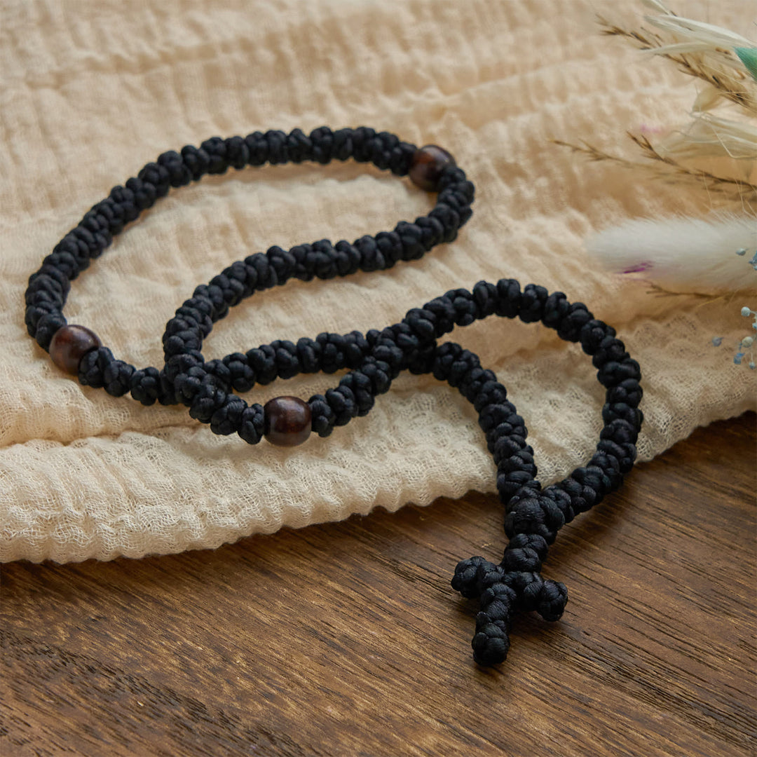 Christianartworkshop Blue & Black Cross 100 Blessing Knots String Necklace: Cherished Symbol of Holy Blessing - image 12