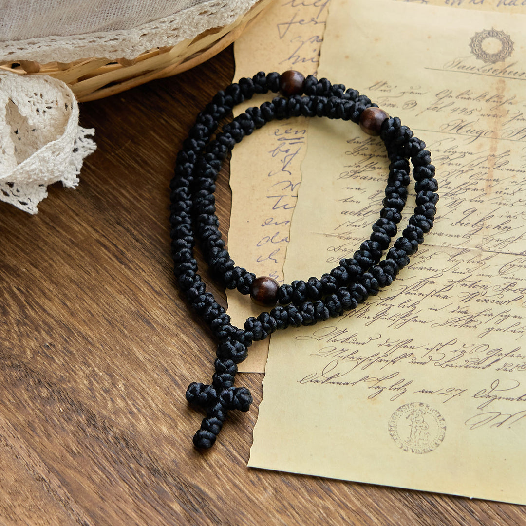 Christianartworkshop Blue & Black Cross 100 Blessing Knots String Necklace: Cherished Symbol of Holy Blessing - image 11