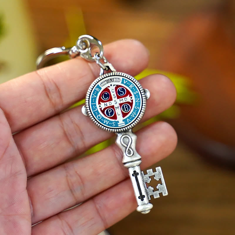 Christianartworkshop Exquisite Enamel - Inlaid St. Benedict & Cross Keychain: Memento of Divine Grace - image 2