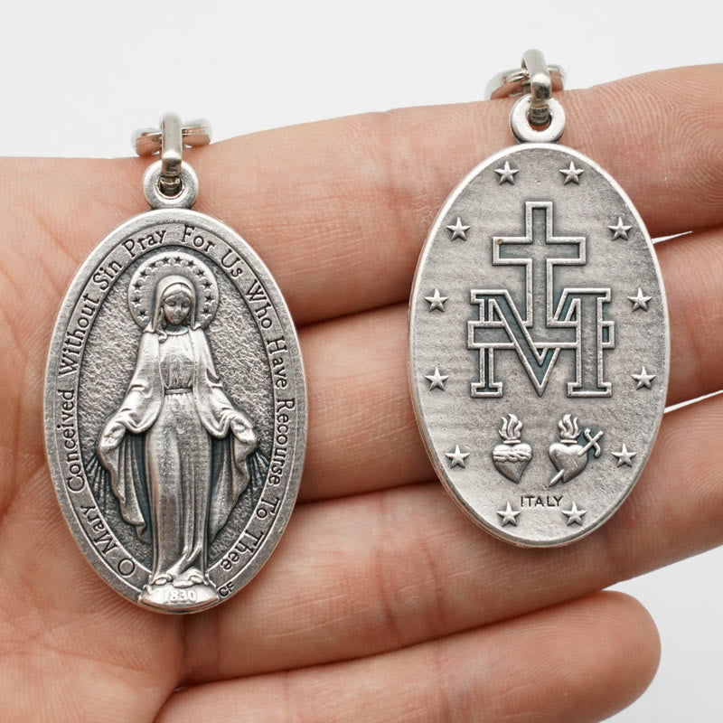 Christianartworkshop Classic Hand-Carved Mary Miraculous Medal Keychain: Graceful Sign of Devotional Faith - image 1