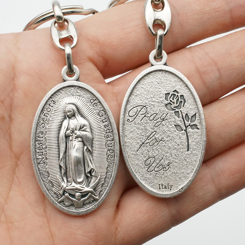 Christianartworkshop Exquisite Relief - Sculpted Our Lady of Guadalupe Medal with Castilian Rose Keychain - image 2