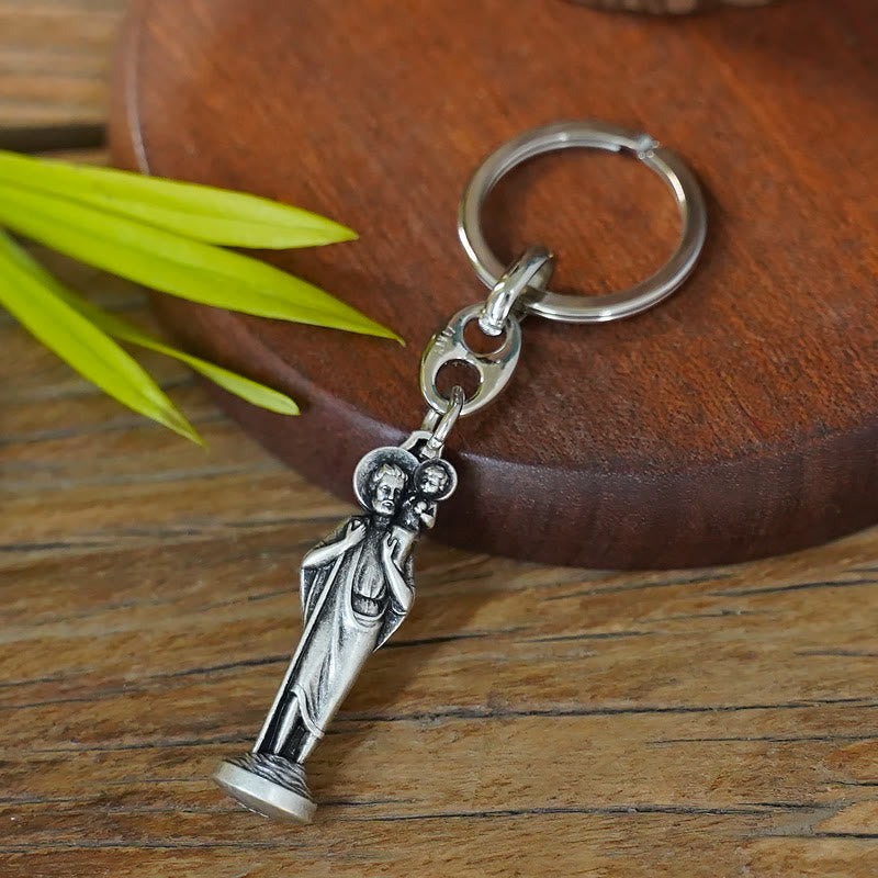Christianartworkshop Retro Style Polished St. Christopher Keychain: Token of the Traveler's Saint's Protection - St. Christopher - image 0