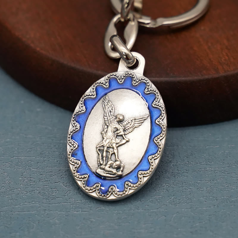 Christianartworkshop Vintage Enamel Crafted St. Michael Archangel Keychain: A Timeless Emblem of Spiritual Fortitude - St. Micheal - image 0