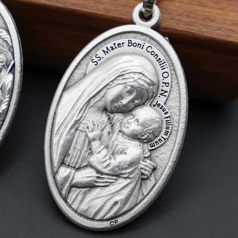 Christianartworkshop Elegant Oxidized Alloy Holy Trinity & Mother of Good Counsel Keychain: A Symbol of Divine Love - image 2
