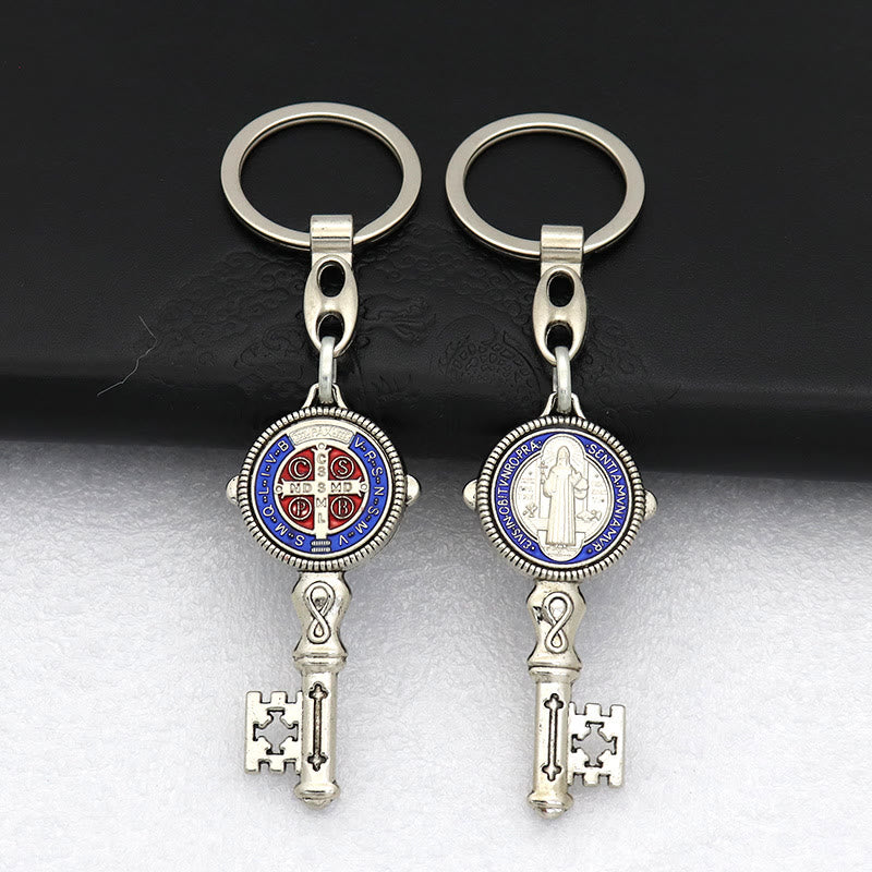 Christianartworkshop Exquisite Enamel - Inlaid St. Benedict & Cross Keychain: Memento of Divine Grace - Blue (A) - image 12