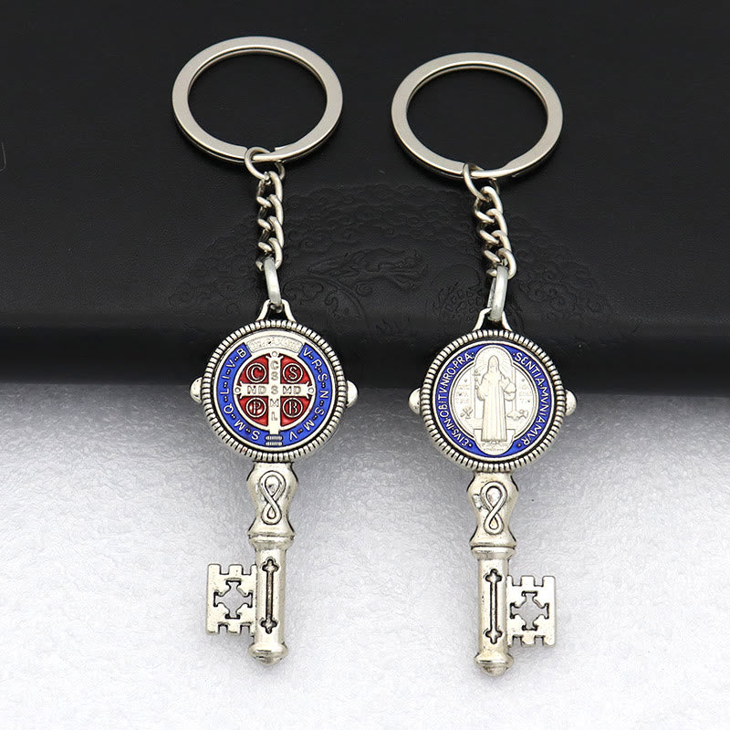 Christianartworkshop Exquisite Enamel - Inlaid St. Benedict & Cross Keychain: Memento of Divine Grace - Blue (B) - image 13