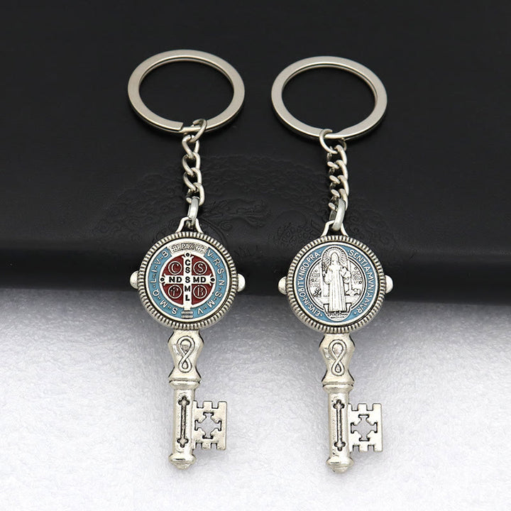 Christianartworkshop Exquisite Enamel - Inlaid St. Benedict & Cross Keychain: Memento of Divine Grace - Light Blue (B) - image 3