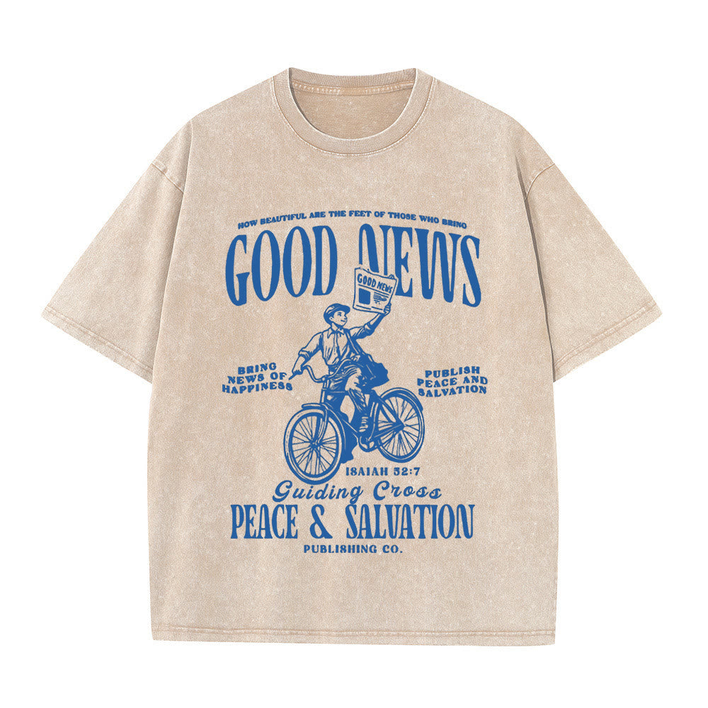 Christianartworkshop Good News Christian Unisex Washed T-Shirt - Apricot - 5XL - image 1