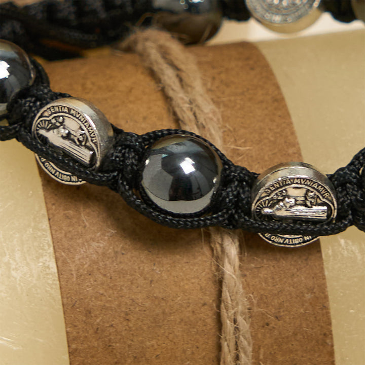Christianartworkshop Hematite Bead Bracelet with Cross & St. Benedict: Solemn Reminder of Spiritual Roots - image 5