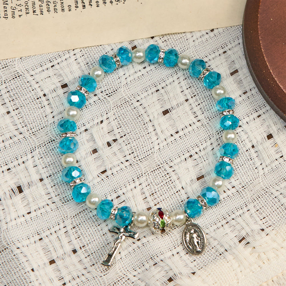 Christianartworkshop Modern Clear Crystal Stretch Braceletwith Crucifix & Miraculous Medal: Contemporary Faith Statement - image 2